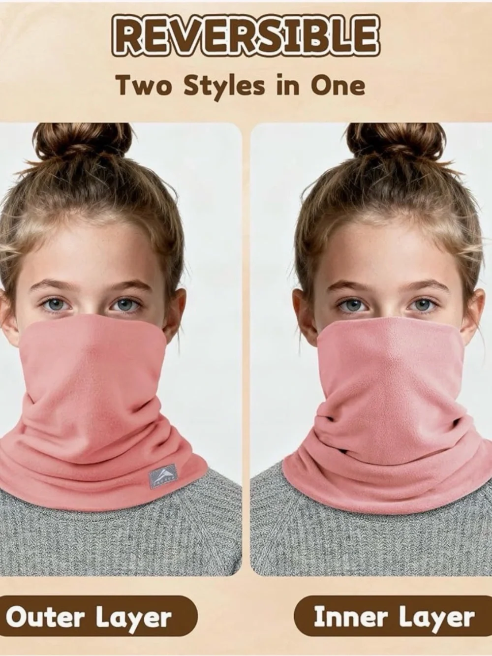 Kids Neck Gaiter - Pink Fleece Face Cover